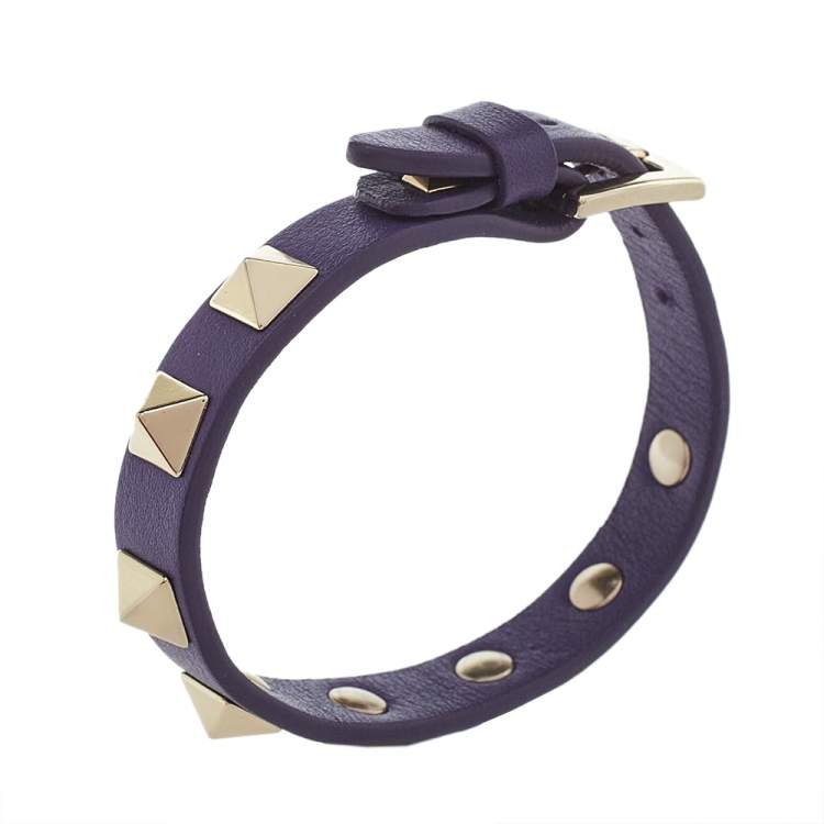 Pre Owned Valentino Purple Leather Rockstud Wrap Bracelet