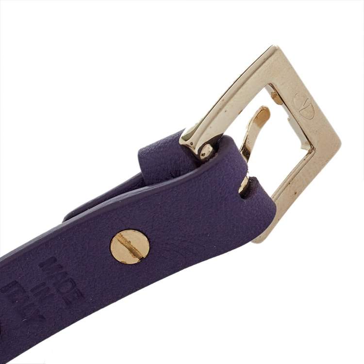 Pre Owned Valentino Purple Leather Rockstud Wrap Bracelet