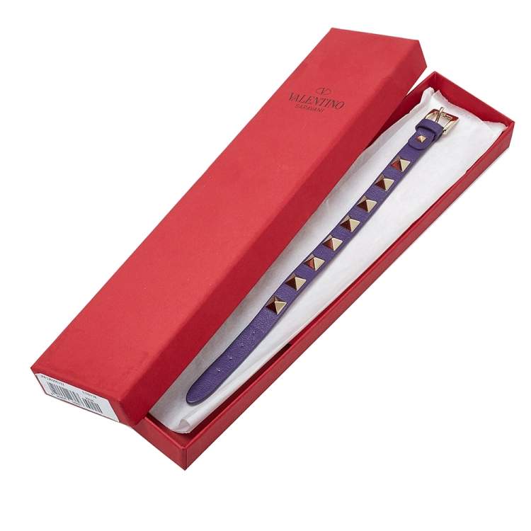 Pre Owned Valentino Purple Leather Rockstud Wrap Bracelet