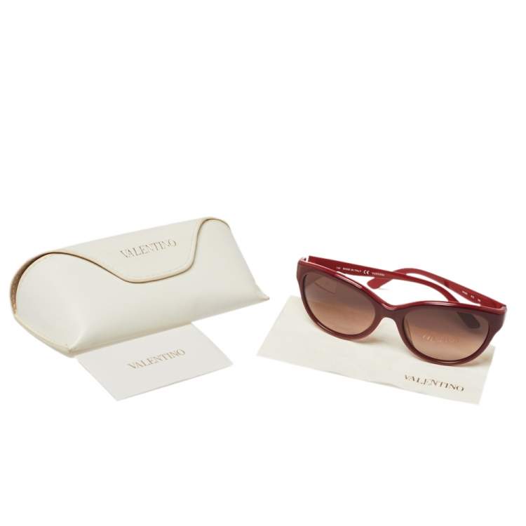 Pre Owned Valentino Burgundy/Brown Gradient V602S Rounded Cat-Eye Sunglasses