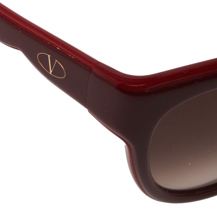 Pre Owned Valentino Burgundy/Brown Gradient V602S Rounded Cat-Eye Sunglasses