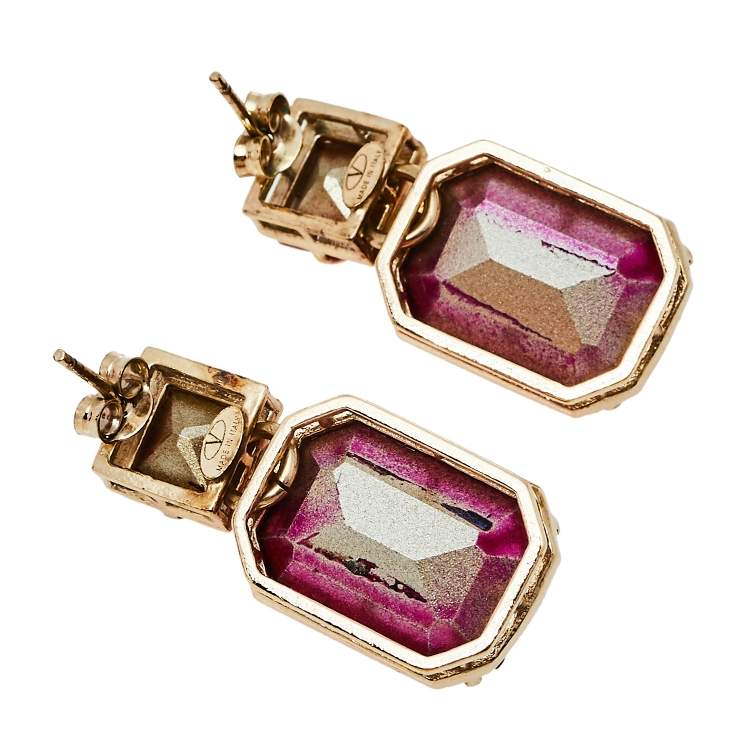 Pre Owned Valentino Pink & Orange Crystal Rockstud Drop Earrings