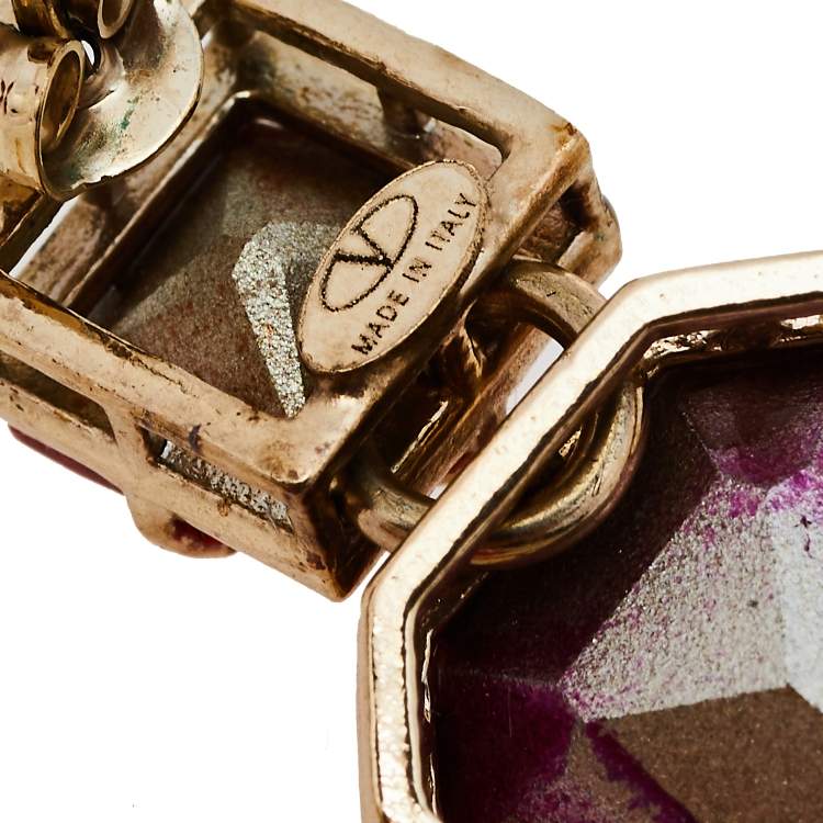 Pre Owned Valentino Pink & Orange Crystal Rockstud Drop Earrings