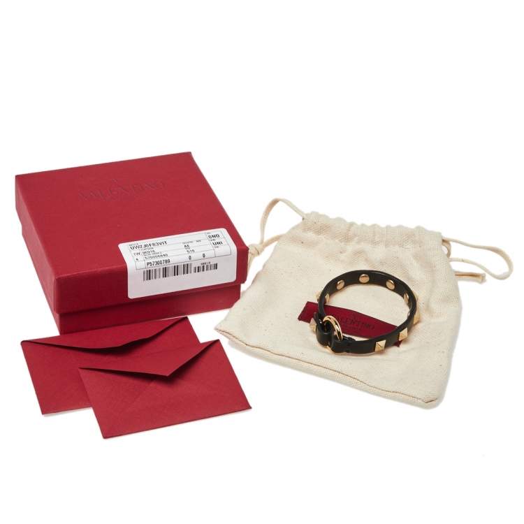 Pre Owned Valentino Black Leather Rockstud Loop Bracelet