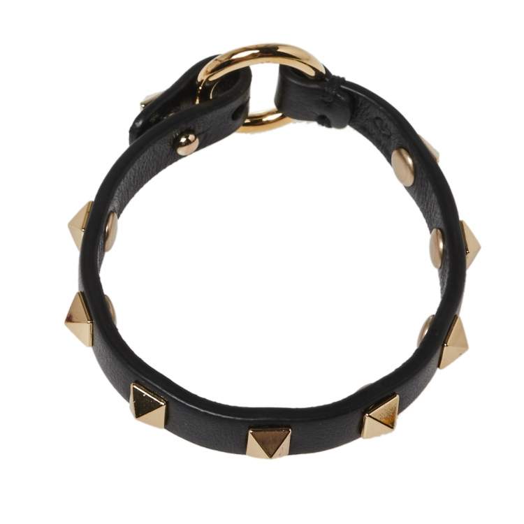 Pre Owned Valentino Black Leather Rockstud Loop Bracelet