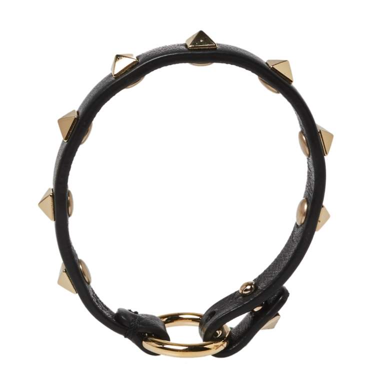 Pre Owned Valentino Black Leather Rockstud Loop Bracelet