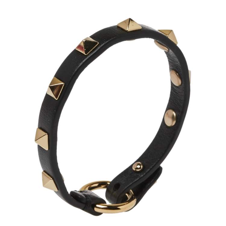 Pre Owned Valentino Black Leather Rockstud Loop Bracelet