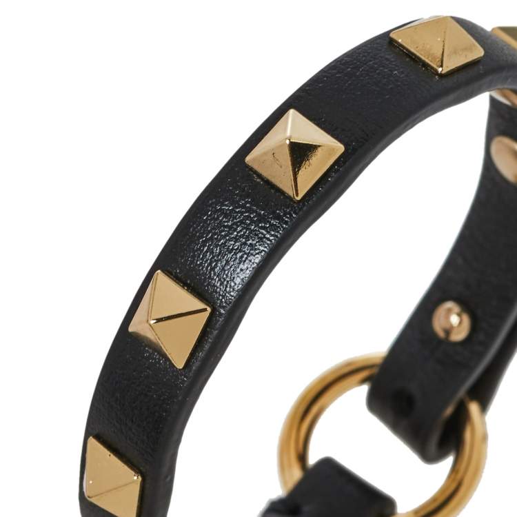Pre Owned Valentino Black Leather Rockstud Loop Bracelet