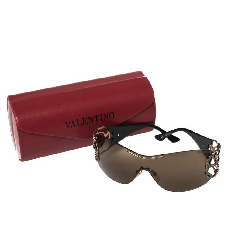 مملوكة مسبقًا Valentino Brown 5624/S Crystal Embellished Shield Sunglasses