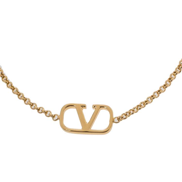 Pre Owned Valentino VLogo Signature Gold Tone Bracelet