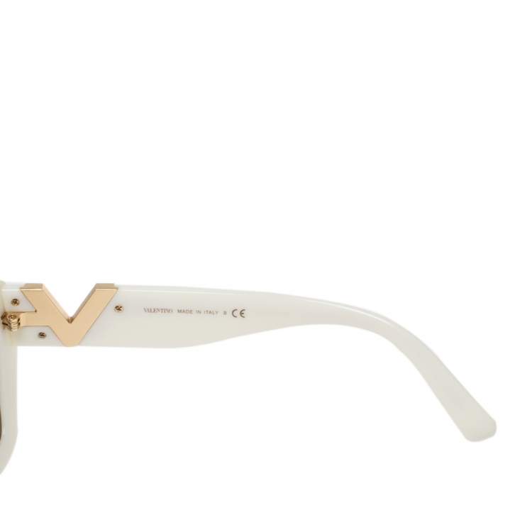 Pre Owned Valentino White/Grey VA4053 Oversized Hexagon Sunglasses