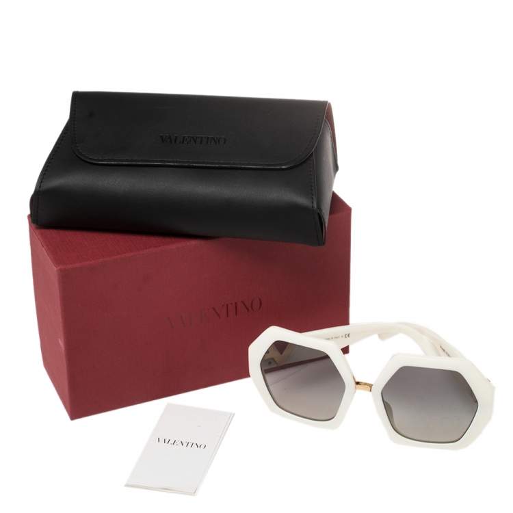 Pre Owned Valentino White/Grey VA4053 Oversized Hexagon Sunglasses