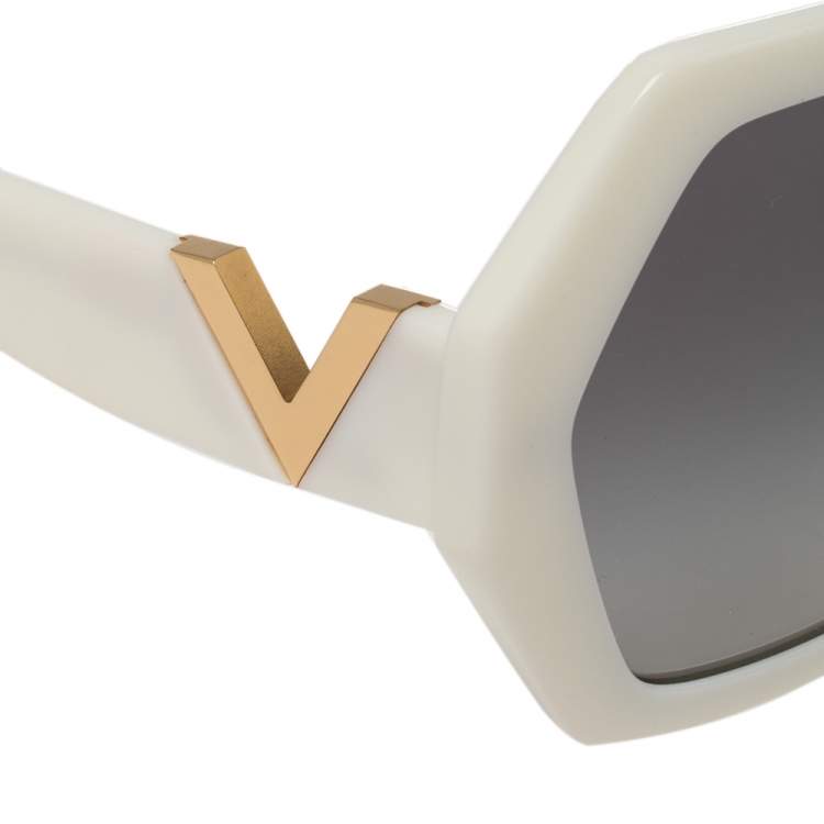 Pre Owned Valentino White/Grey VA4053 Oversized Hexagon Sunglasses