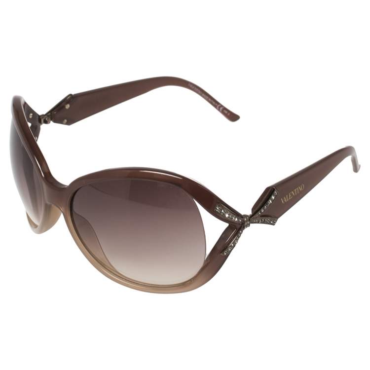 مملوكة مسبقًا Valentino Brown Acetate 5692S Gradient Oversized Sunglasses