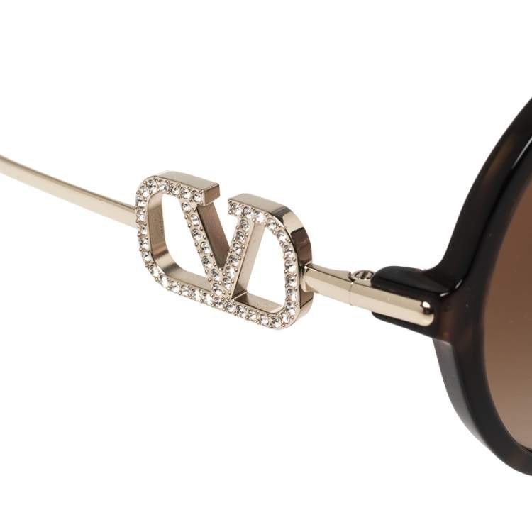 Pre Owned Valentino Brown Acetate VA4075 Gradient Round Sunglasses