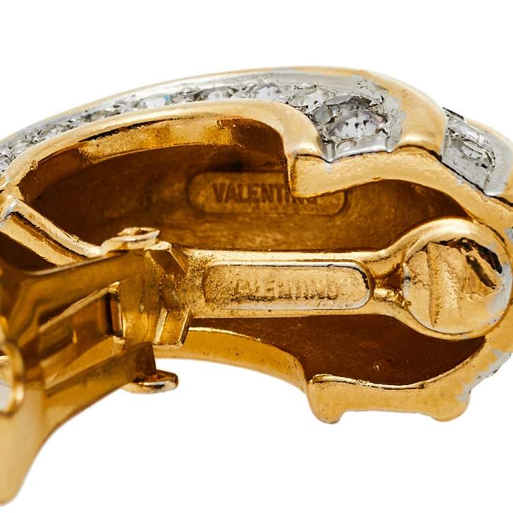 Pre Owned Valentino Crystal Gold Tone Clip On Earrings