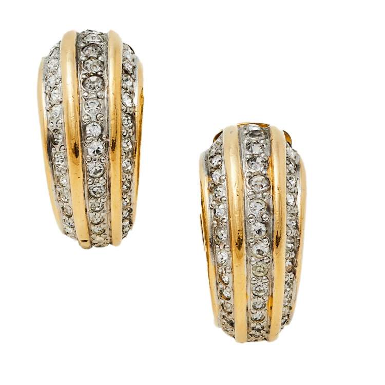 Pre Owned Valentino Crystal Gold Tone Clip On Earrings