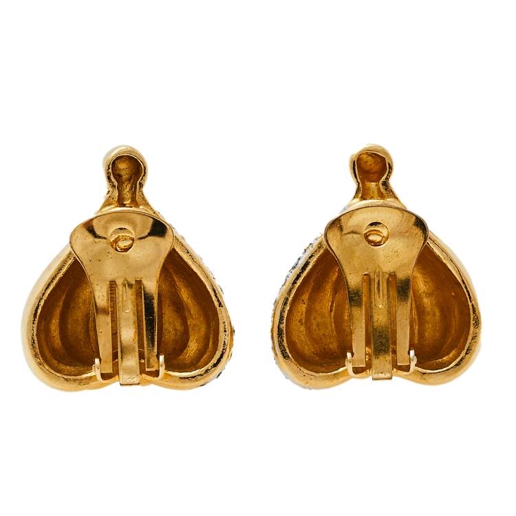 Pre Owned Valentino Crystal Gold Tone Clip On Earrings