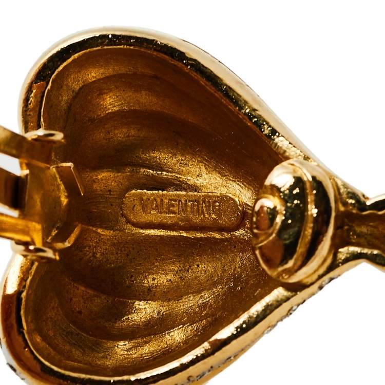 Pre Owned Valentino Crystal Gold Tone Clip On Earrings