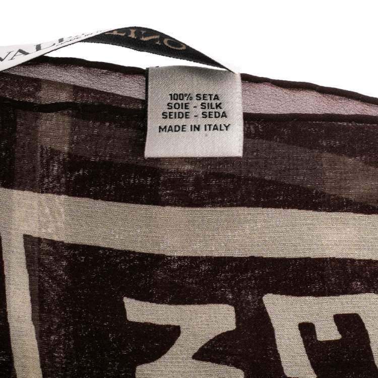 Pre Owned Valentino Brown Logo Puzzle Printed Silk Scarf