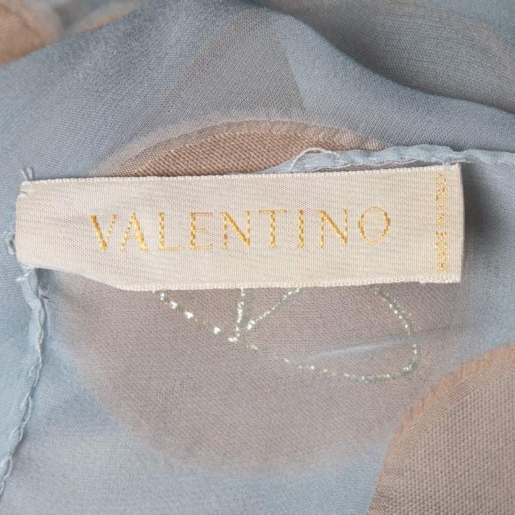 Pre Owned Valentino Pale Blue Dotted Logo Jacquard Silk Stole