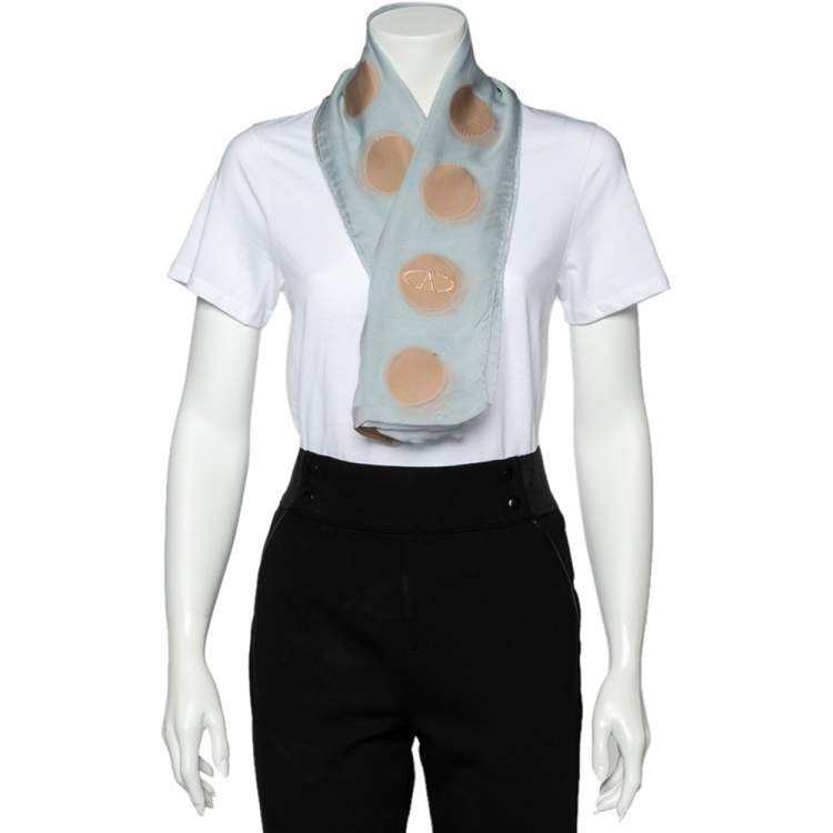 Pre Owned Valentino Pale Blue Dotted Logo Jacquard Silk Stole