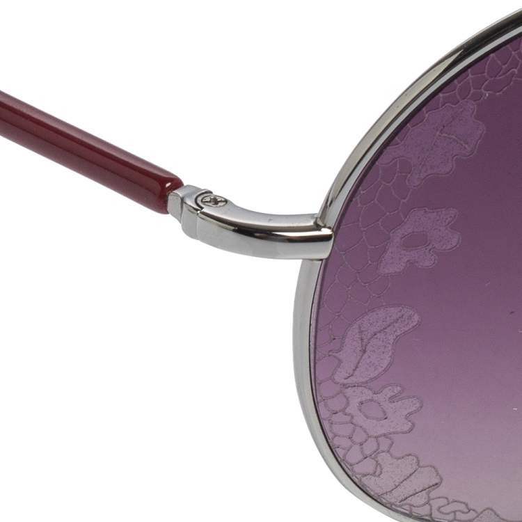 مملوكة مسبقًا Valentino Silver Tone/ Purple Gradient V100S Flower Detail Shield Sunglasses