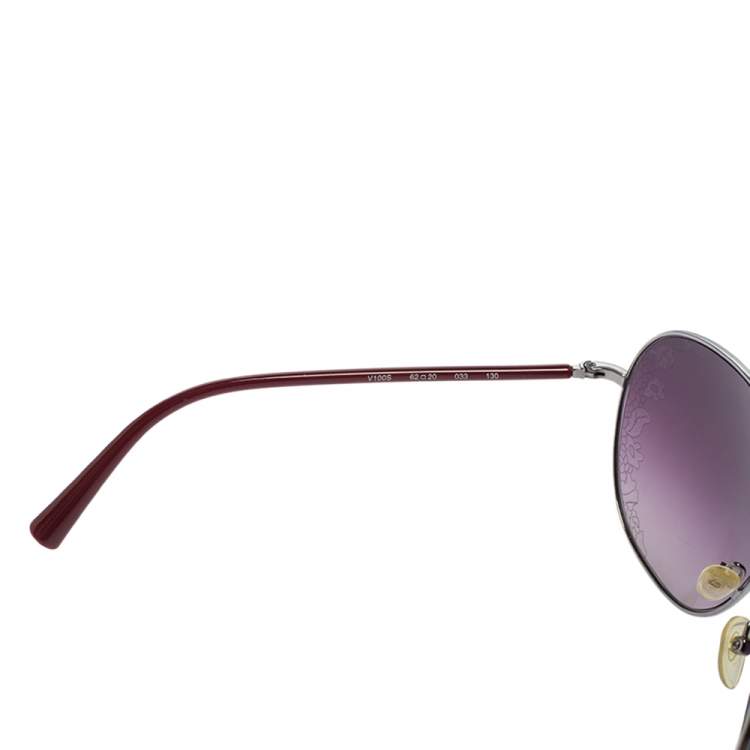 مملوكة مسبقًا Valentino Silver Tone/ Purple Gradient V100S Flower Detail Shield Sunglasses
