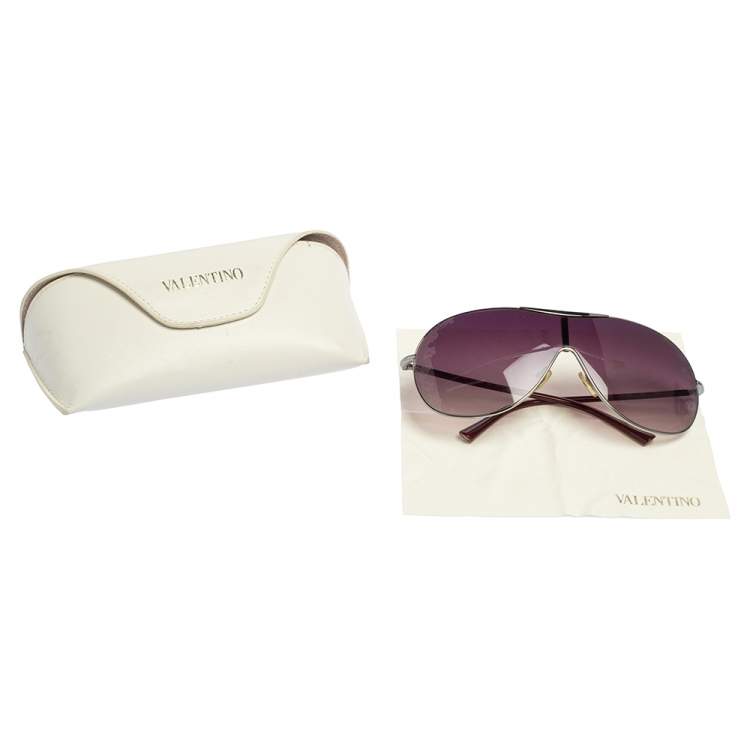 مملوكة مسبقًا Valentino Silver Tone/ Purple Gradient V100S Flower Detail Shield Sunglasses