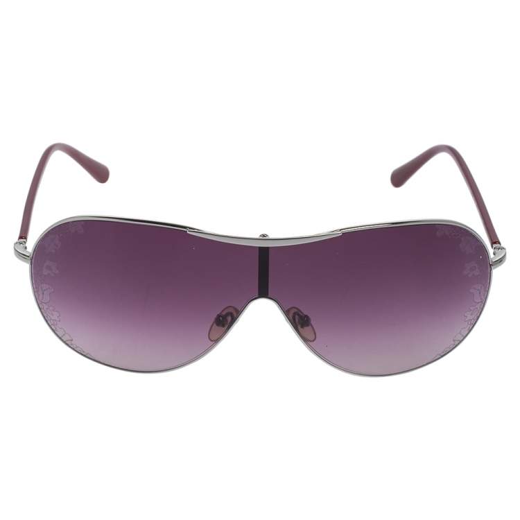 مملوكة مسبقًا Valentino Silver Tone/ Purple Gradient V100S Flower Detail Shield Sunglasses