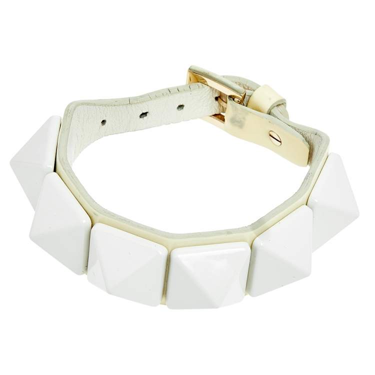 Pre Owned Valentino White Patent Leather Large Rockstud Bracelet