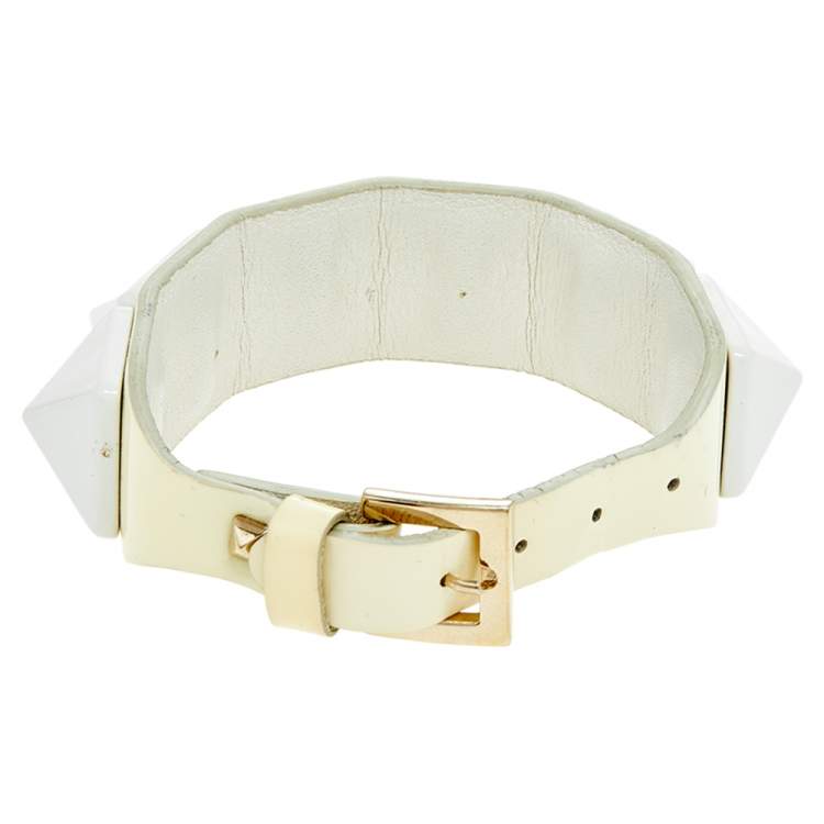 Pre Owned Valentino White Patent Leather Large Rockstud Bracelet