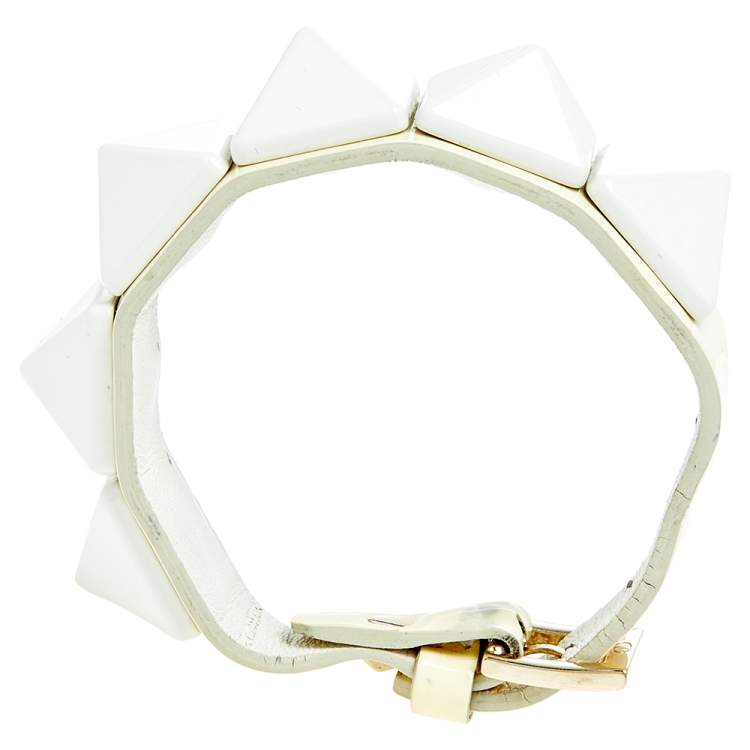 Pre Owned Valentino White Patent Leather Large Rockstud Bracelet