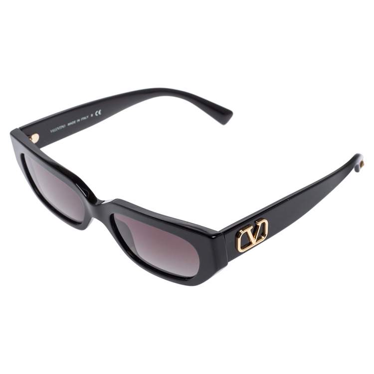 Pre Owned Valentino Black Acetate VA4080 VLogo Gradient Rectangular Sunglasses
