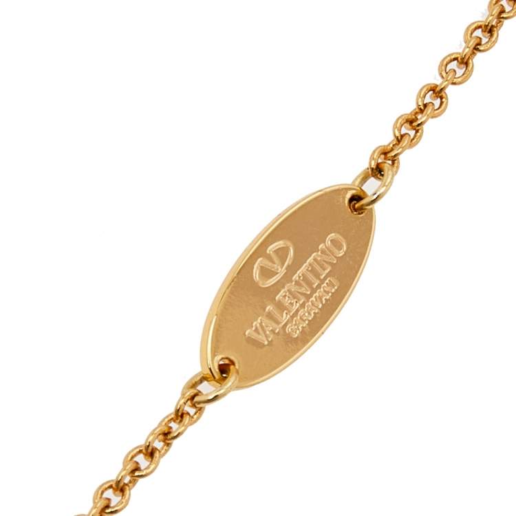 Pre Owned Valentino Gold Tone Vlogo Pendant Necklace