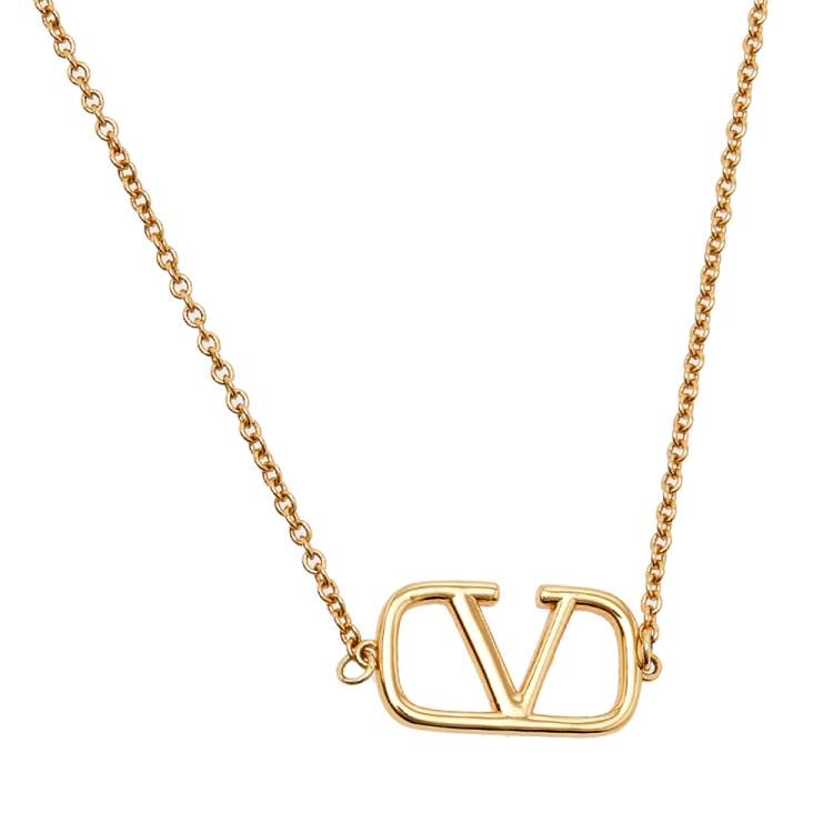 Pre Owned Valentino Gold Tone Vlogo Pendant Necklace