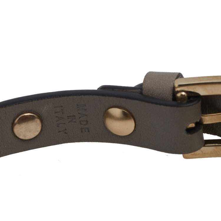 Pre Owned Valentino Grey Leather Rockstud Detail Wrap Bracelet