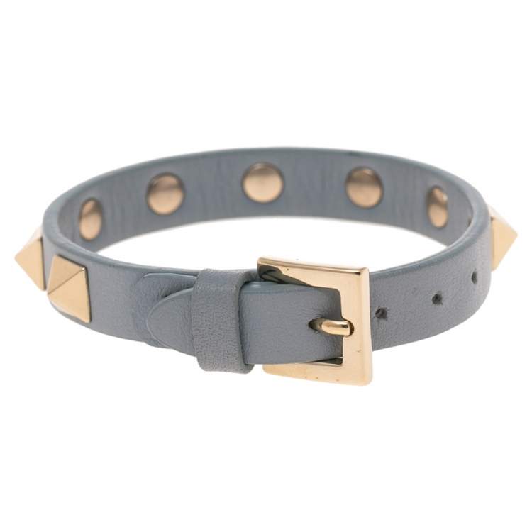Pre Owned Valentino Powder Blue Leather Rockstud Wrap Bracelet 