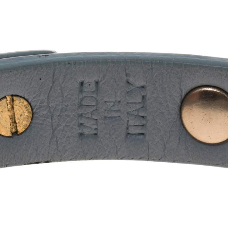 Pre Owned Valentino Powder Blue Leather Rockstud Wrap Bracelet 