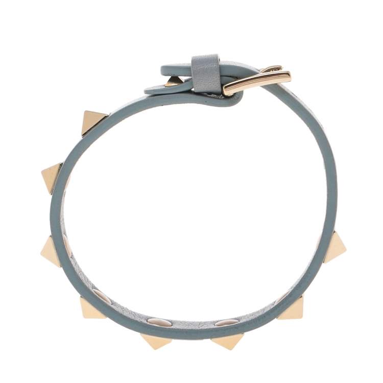 Pre Owned Valentino Powder Blue Leather Rockstud Wrap Bracelet 