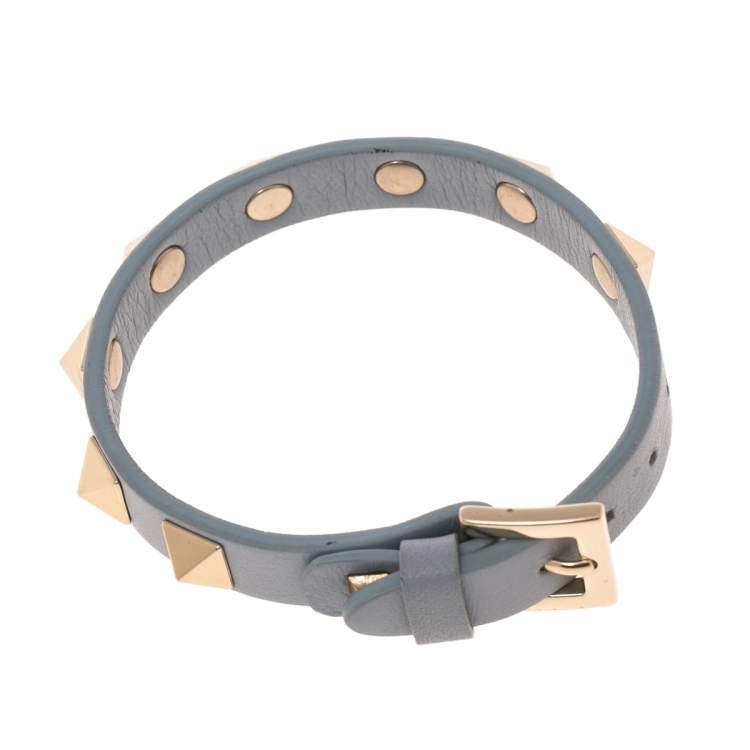 Pre Owned Valentino Powder Blue Leather Rockstud Wrap Bracelet 