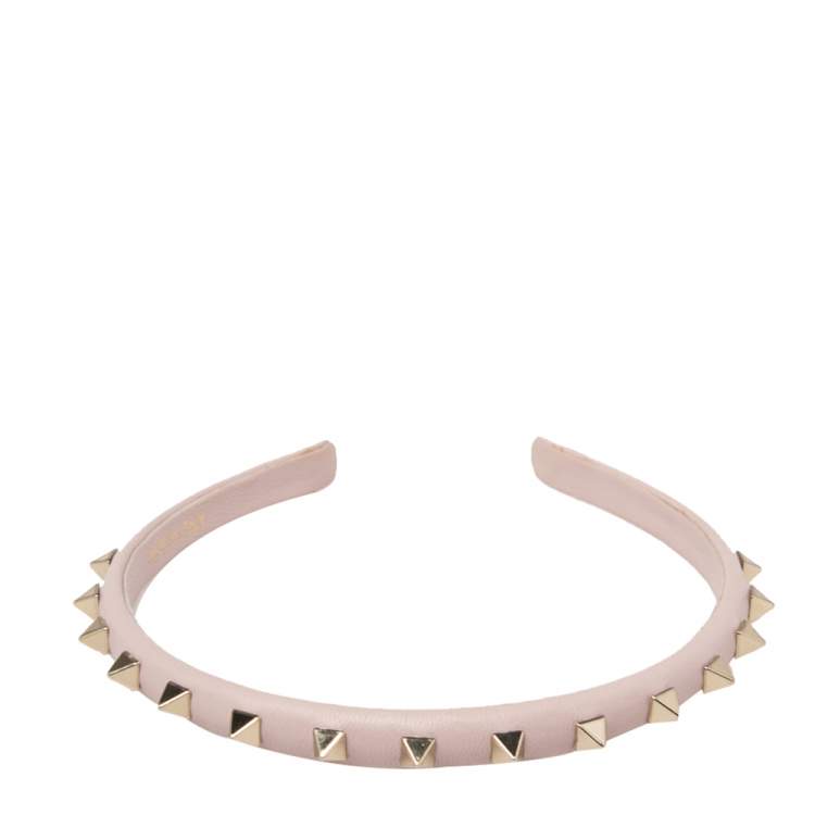 Pre Owned Valentino Pink Leather Rockstud Headband