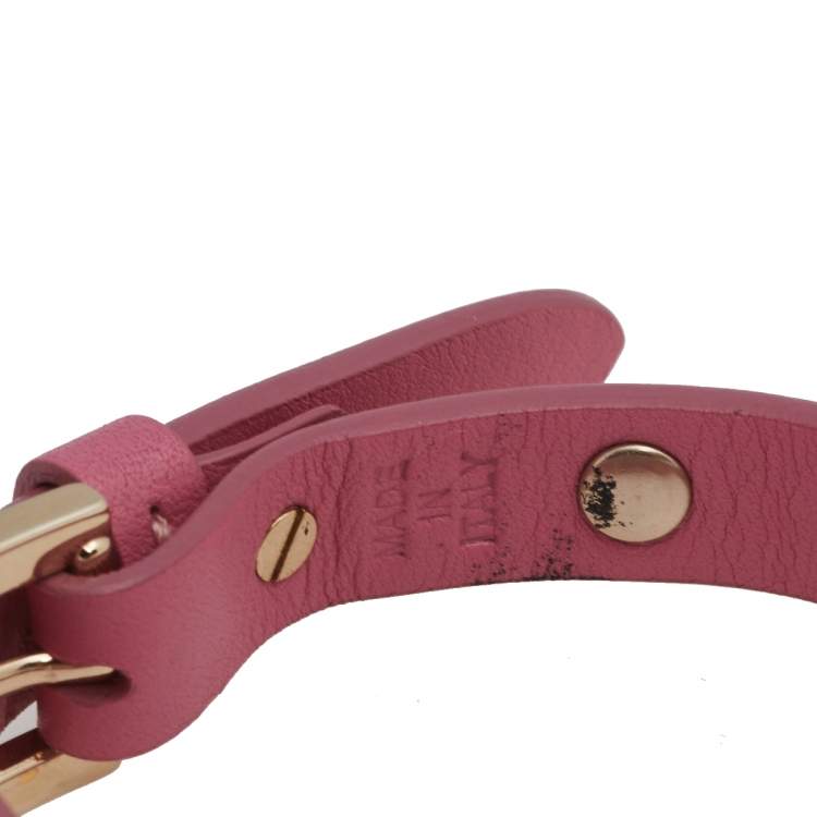 Pre Owned Valentino Pink Leather Rockstud Wrap Bracelet 