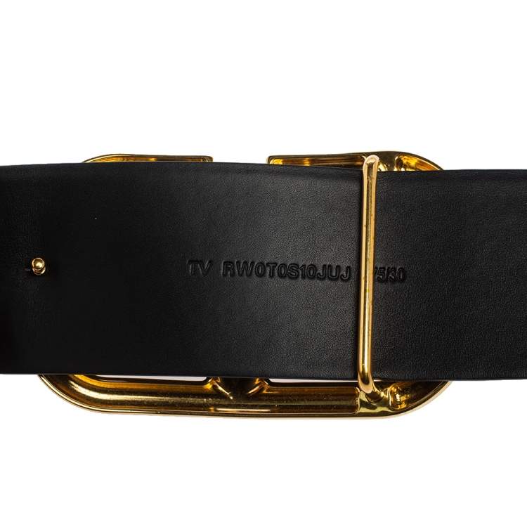 Pre Owned Valentino Black Leather VLogo Wide Belt 75 CM