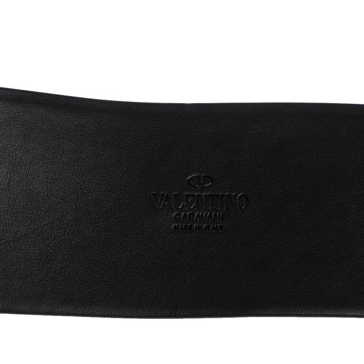 Pre Owned Valentino Black Leather VLogo Wide Belt 75 CM