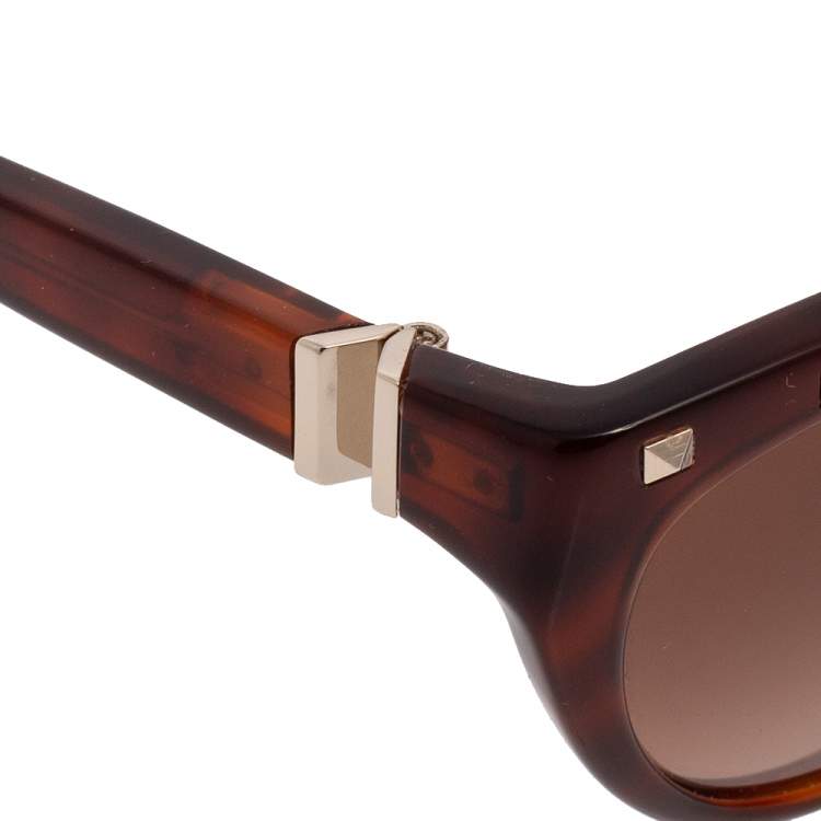 Pre Owned Valentino Brown Acetate V641S Gradient Studded Cat Eye Sunglasses