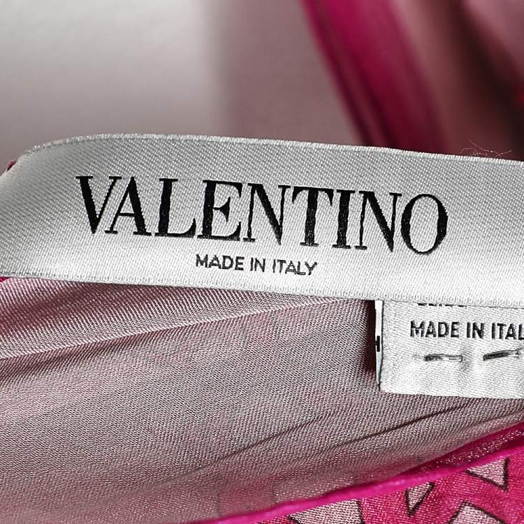 Pre Owned Valentino Pink Logo Print Silk Scarf