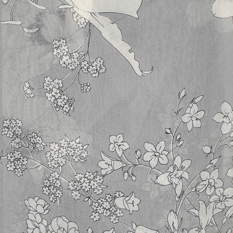 Pre Owned Valentino Grey Floral Print Crepe Silk Scarf