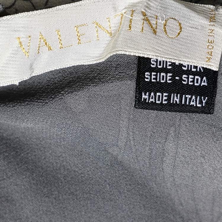 Pre Owned Valentino Grey Floral Print Crepe Silk Scarf