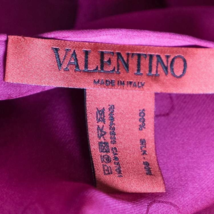 Pre Owned Valentino Fuchsia Pink VLogo Print Silk Scarf